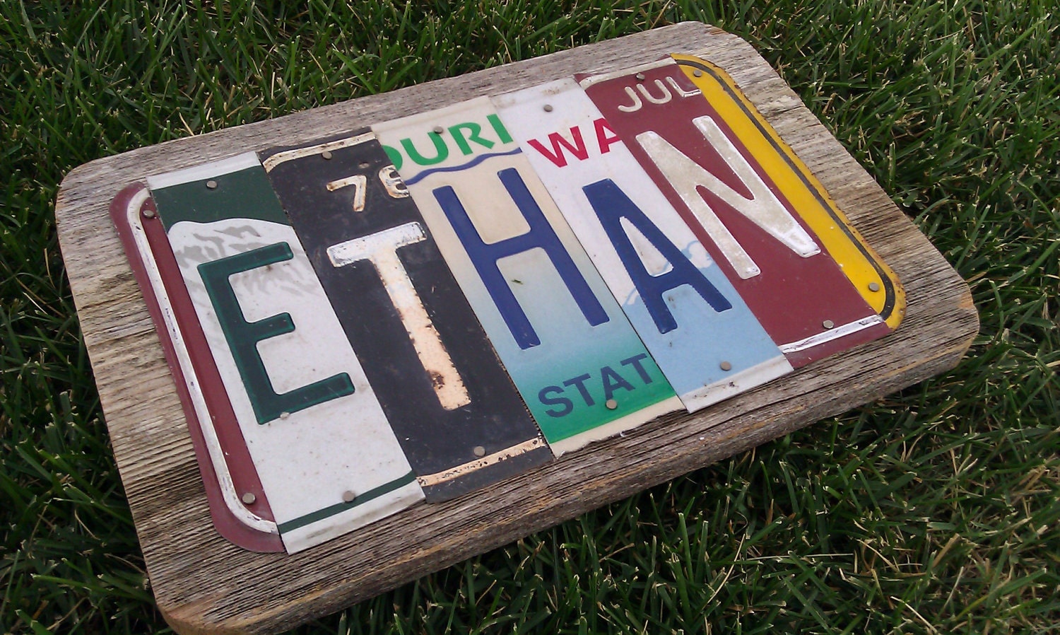 5 Letter Custom License Plate Name Sign - Reclaimed Wood