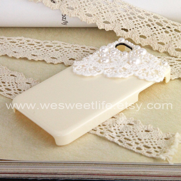 Vintage Lace with Pearl iPhone 4 case, iPhone 4s case, iPhone case, iphone cover ,iphone 4 cover, 5 Colors For Choice