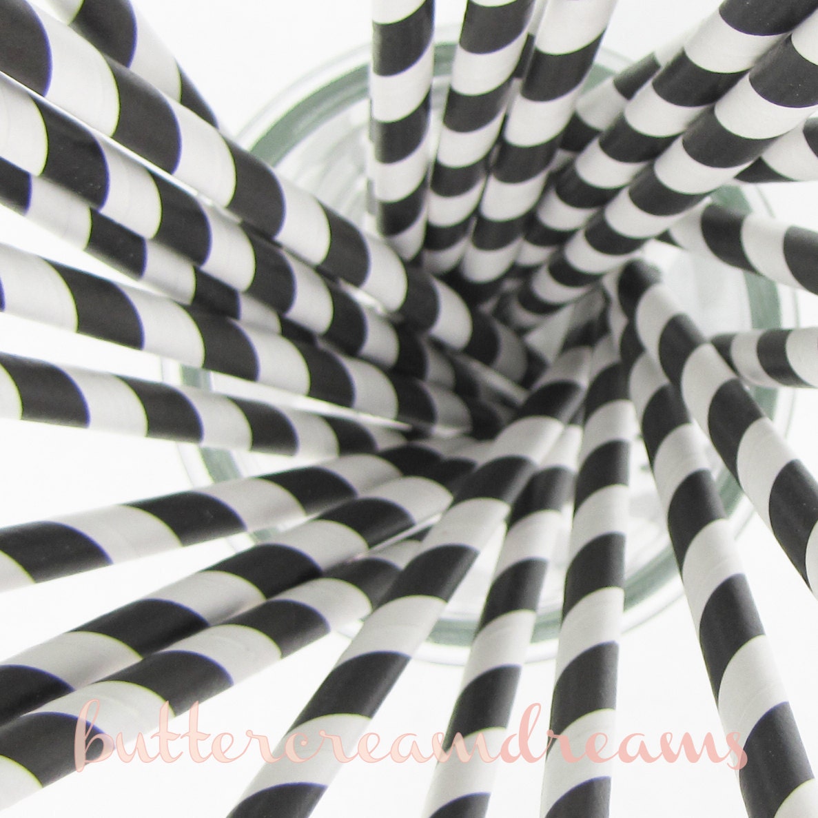 Paper Drinking Straws (25) - BLACK & WHITE - with FREE 5x7 Party Invitation Download - ButtercreamDreamShop