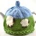 Tea Cozy One/Two Cup - Blue & Green Knit Tea Cozy OOAK - Sheep Decor Tea Cozy