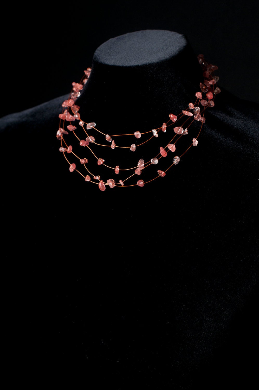Necklace Ladies Necklace- Carnelian Semi Precious Stones - 3 Layers - Red Copper - Exotic and Unique
