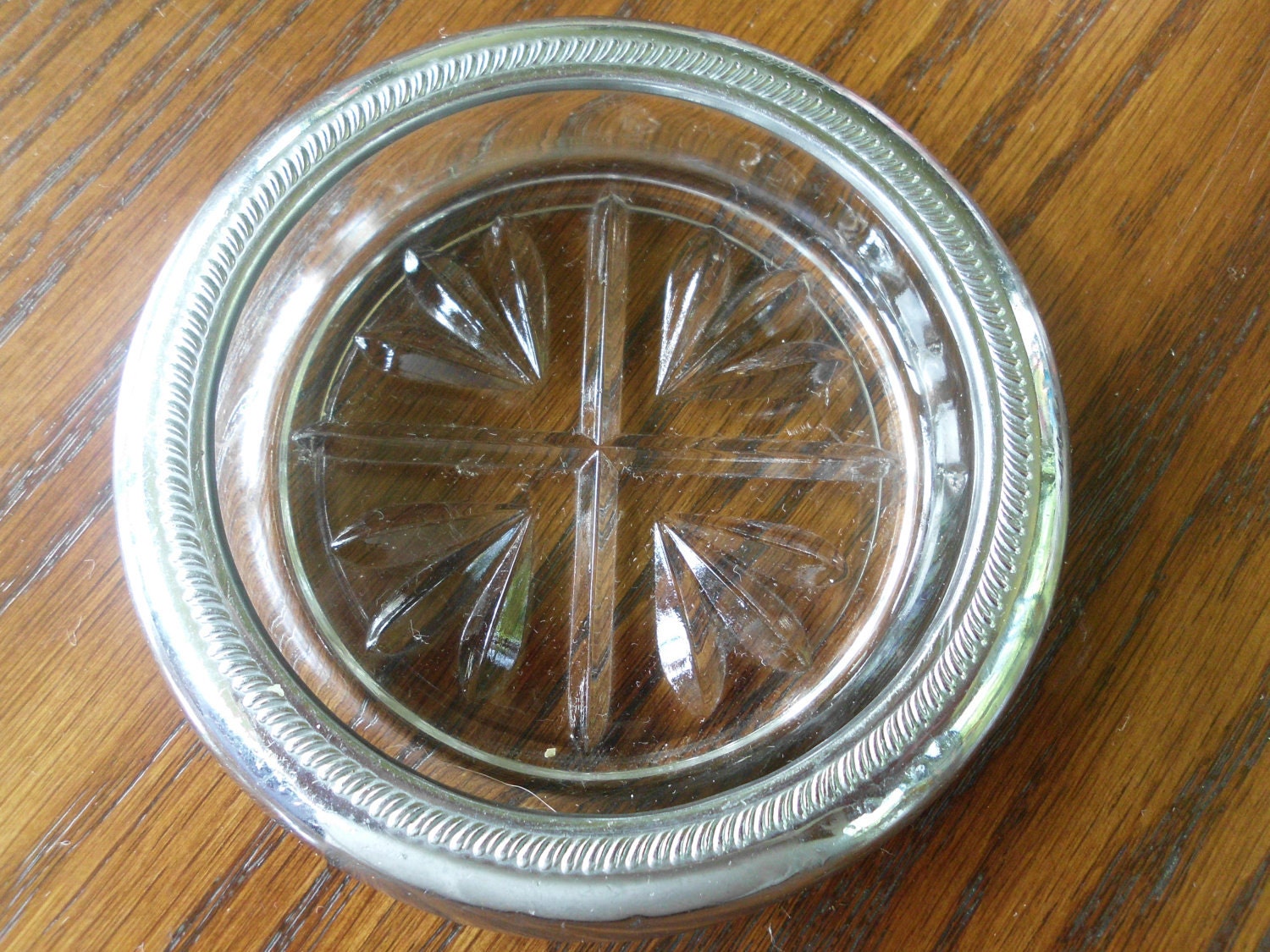 Retro Drink Coaster Vintage Heavy Glass and Silver Coaster for Man Cave Bar Ware Mid Century