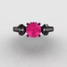 14K Black Gold Pink Sapphire Diamond Wedding Ring, Engagement Ring NN101-14KBGDPS