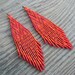 Red and orange long seed bead earrings with fringe  - boho style, tribal jewelry, peyote chandelier earrings