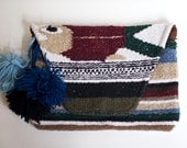 clutch with pompom mexican serape blanket macrame woven oversized slouchy showstopper handbag purse one of a kind