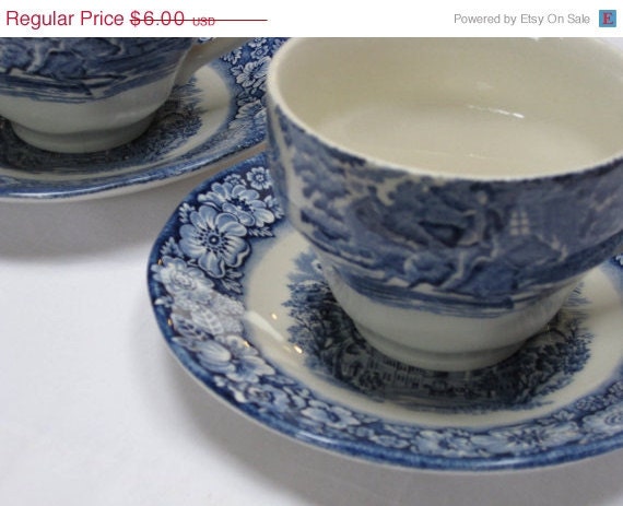 ON SALE Staffordshire "Liberty Blue" - Two Cup and Saucer Sets - JosChinaShop