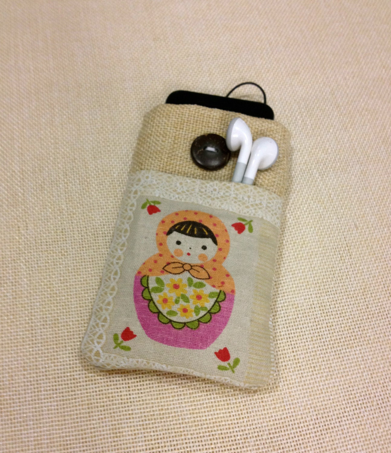 Handmade Cute Japanese dolls Flaxen iPhone case, iPhone sleeve, iPhone pouch, iPod touch sleeve, Kindle case,smart cellphone cover