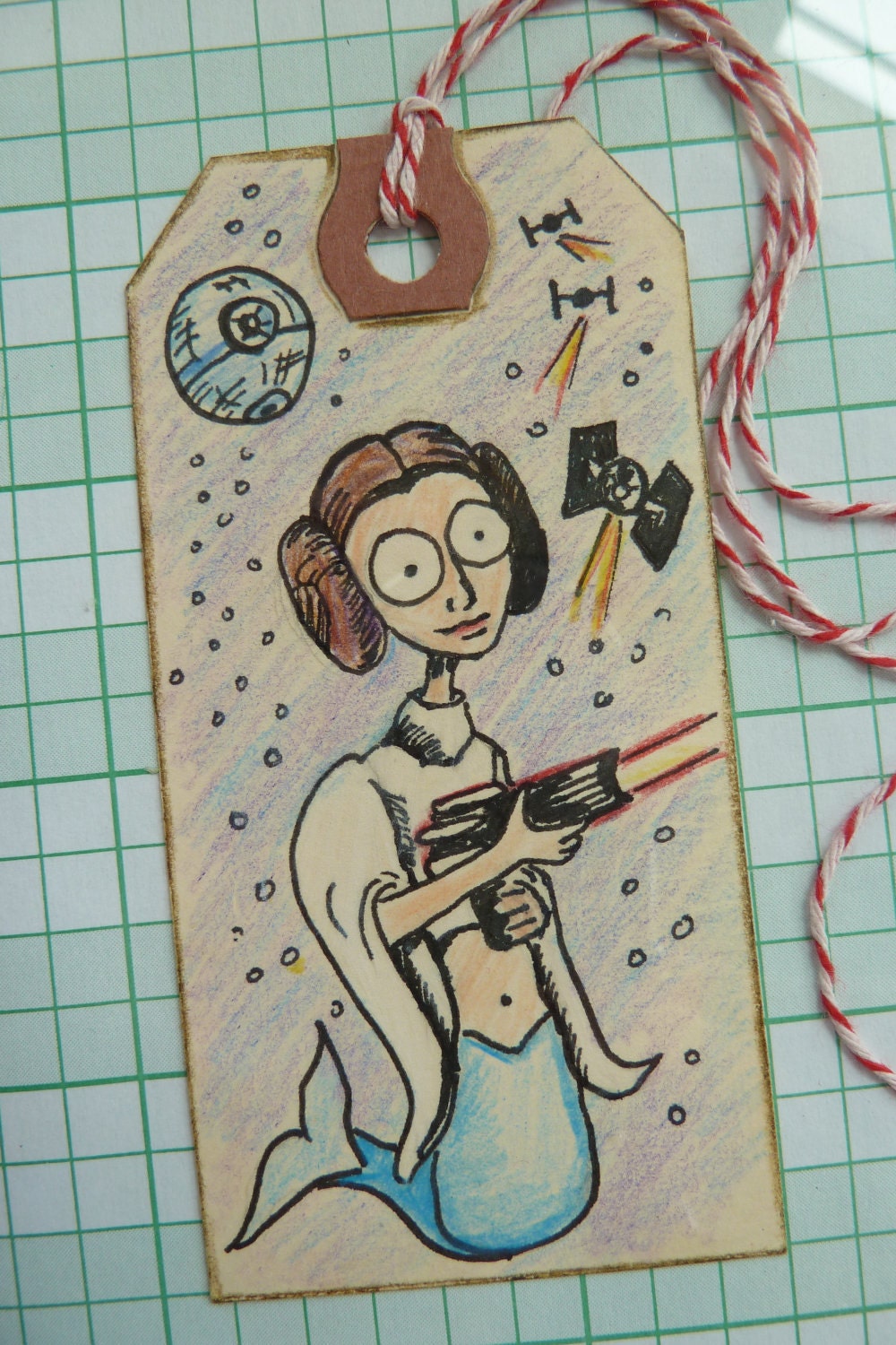 Princess Leia Mermaid Art Tag, 1.875 x 3.75" - original artwork by Heather Rigney