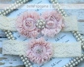 Vintage Garter Set - Wedding Garter - Dusty Rose Bridal Garter and Toss Garter -  Rhinestone and Pearl