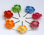 SALE 25% Set of 7 Rainbow-Colored  Flower Bobby Pins