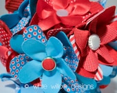 THE ROCK-A-BUTTON/ Red and Aqua Alternate Rockabilly Retro Handmade Brides Bridesmaid Bouquet of vintage fabrics and buttons