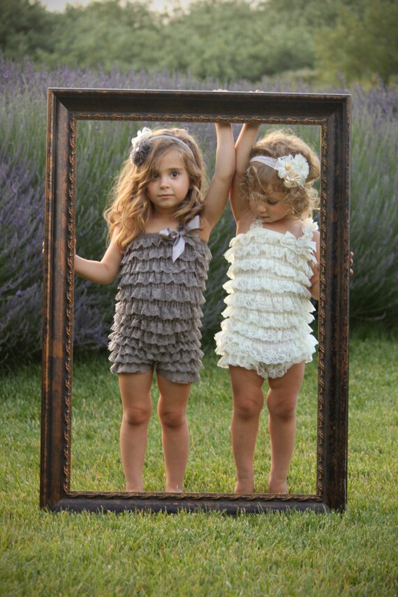 Boutique Style Gray Lace Petti Romper - Medium