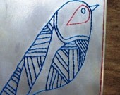 Song Bird aluminum and wood embroidery