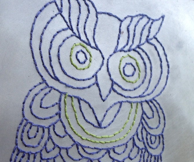 Scalloped Owl aluminum and wood embroidery