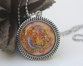 Tiny ORIGINAL Watercolour Painting One of a Kind Wearable Art - "Rustic Swirl" - Traditional Rosemaling Folk Art - WildEthereal Tiny ORIGINAL Watercolour Painting One of a Kind Wearable Art - "Rustic Swirl" - Traditional Rosemaling Folk Art - WildEthereal