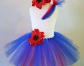 Baby girls tutu dress skirt Flower Headband 4th of July Red White Blue 2T 3T 4T 5 5T 6 Pick Size