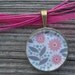 Cute Pink Flowers Glass Tile Pendant Necklace