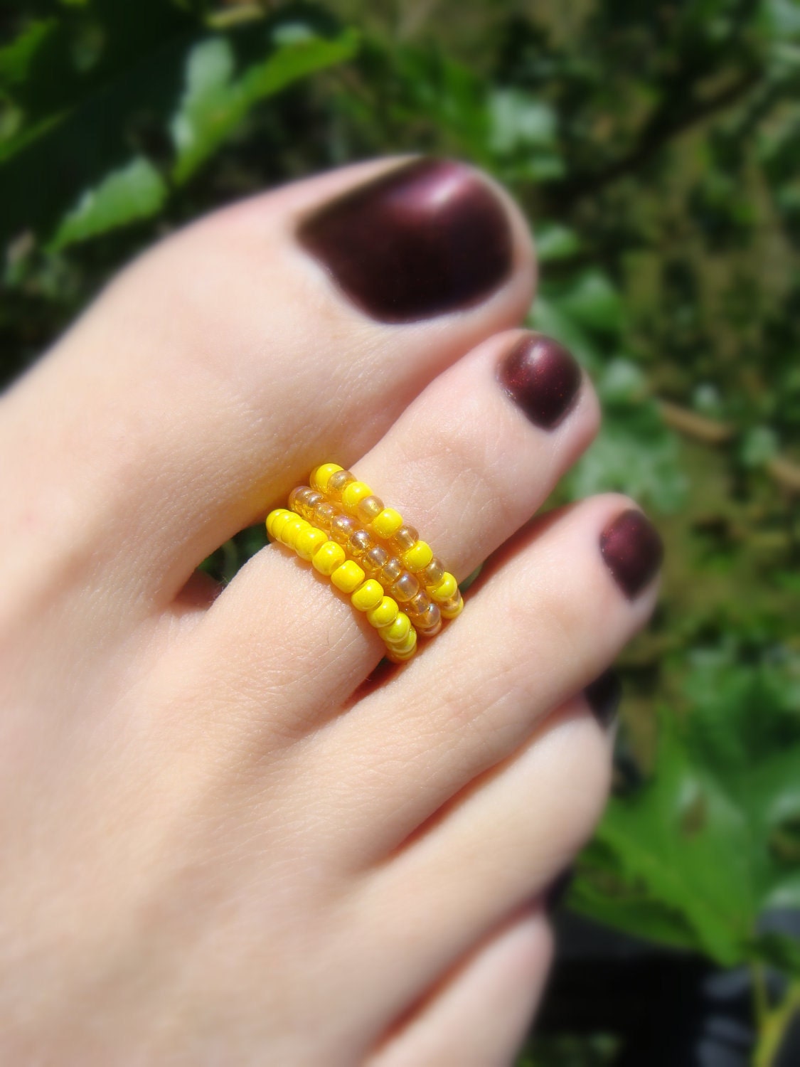 Toe Ring - Buttercup - Yellow Seed Bead Stretch Bead Toe Ring