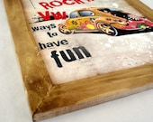 art print frame, volkswagen, rock n VW, rock n roll, vintage, digital print, handmade frame, Home Decor