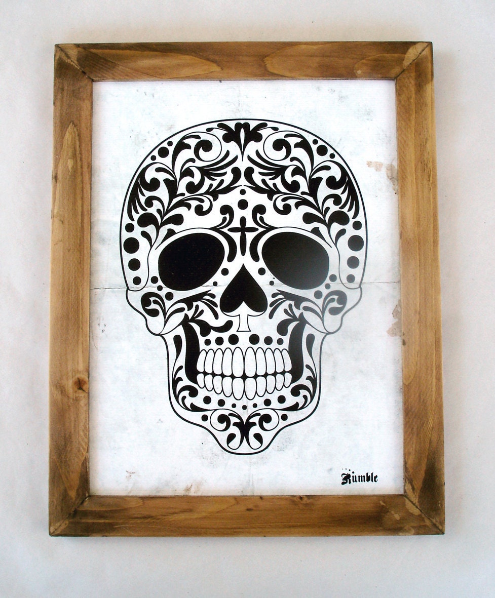 art print frame, mexican skull, digital print, skull, handmade frame, Home Decor