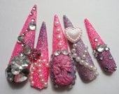 pink and purple Glitter Kawaii Deco Gyaru/Lolita Nails