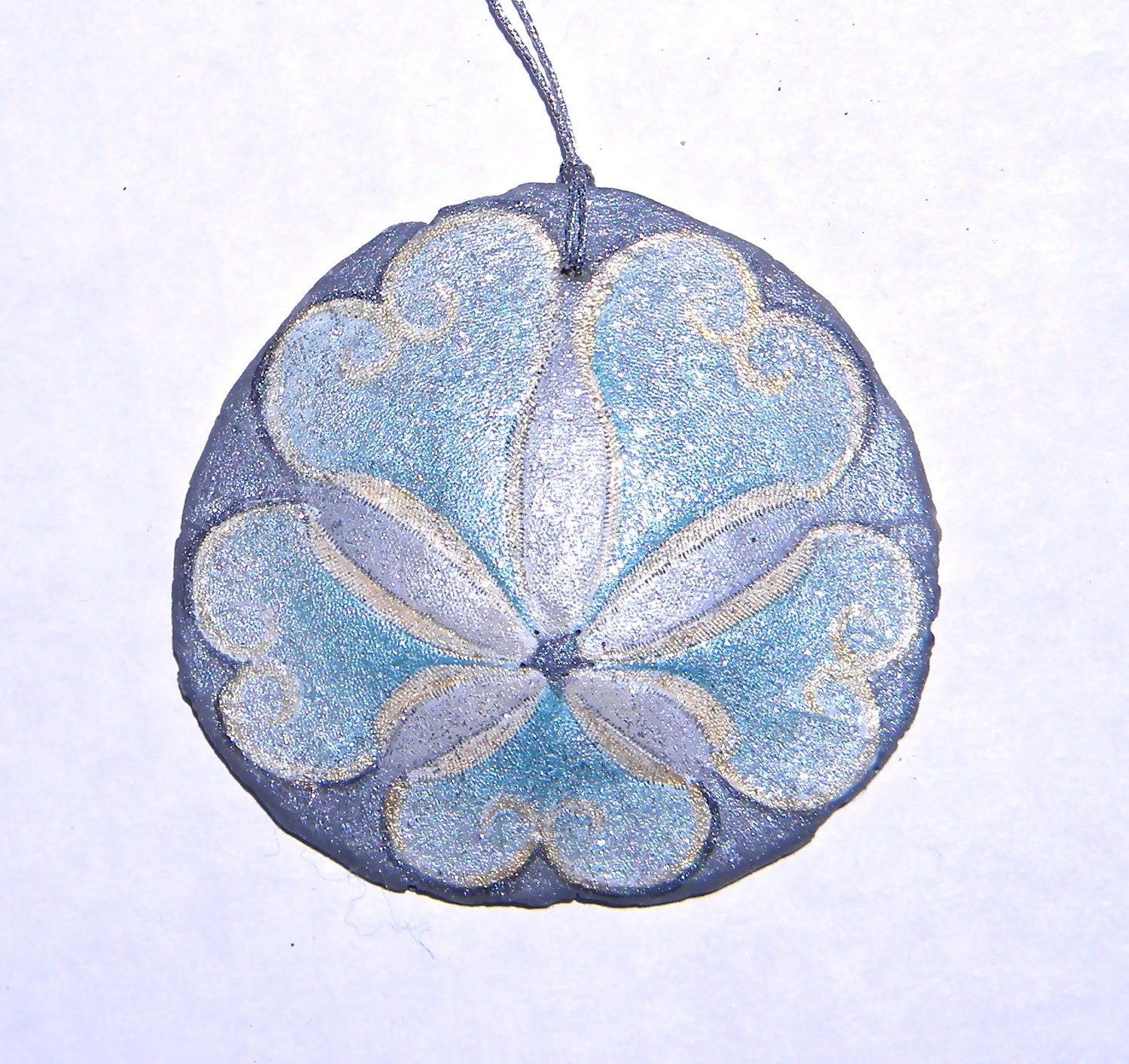WINTER LIGHT, hand painted, California, Sand Dollar Ornament, pendant