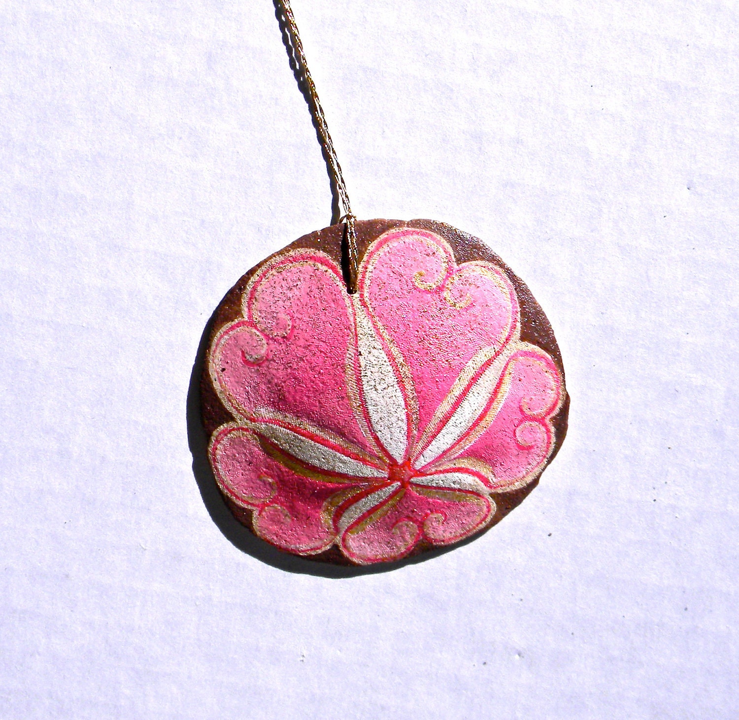 GUINNEVERE, hand painted, pendant, California, Sand Dollar, Ornament, jewelry, necklace