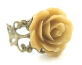 Cappuccino Brown Rose Ring - Vintage Style Flower Ring - Antique Bronze Ring - Wedding Jewellery and Everyday Wear- Gift Bag Included