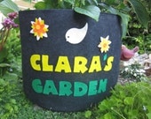 20 gal. Eco Fabric Garden Grow Pot NAME PERSONALIZED with Flowers and a Bird