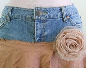 Fée Rose jean skirt mauve silk ruffled tiered pink fairy bohemian Renaissance Denim Couture upcycled denim  (does not include pin)