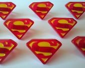 Superman shield cupcake rings picks or cake toppers, great for your next super hero justice league boy birthday party or as treat bag favors