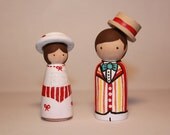 Mary Poppins and Bert Wooden Peg Dolls