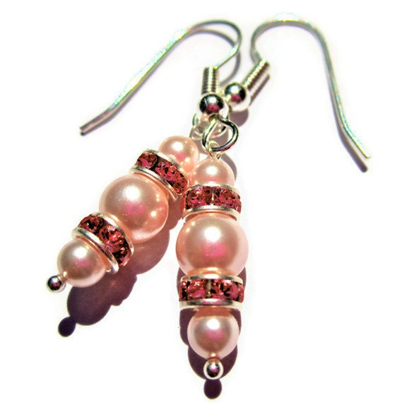 Bridal Swarovski Pearl Earrings, Rosaline Rose, Bridesmaid Jewelry, Made To Order, Choose Your Own Pearl Color - SparkleMJewelry