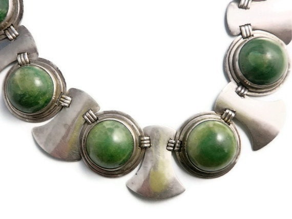Vintage Necklace Taxco Mexico Sterling Silver and Cabachon Agate Designer Jewellery 17 sections