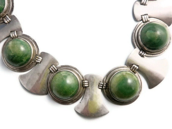 Vintage Necklace Taxco Mexico Sterling Silver and Cabachon Agate Designer Jewellery 17 sections