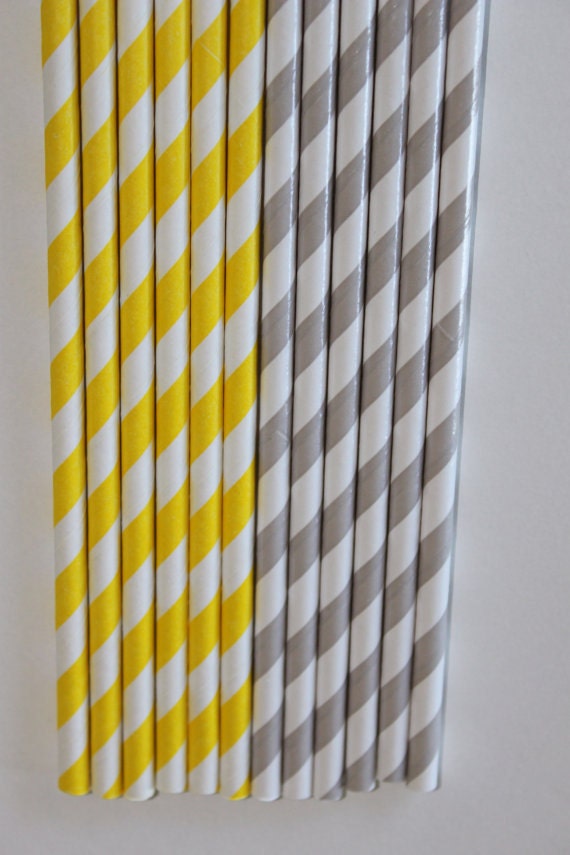 50 lt. grey yellow straws paper straws birthday party wedding cake pop sticks Bonus diy straw flag