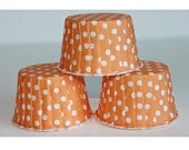 24 orange polka dot baking cups, candy cups, nut cups, cupcake liners, treat favors