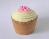 Lemon Frosted Plush Cupcake with Pink Rose (Last One)