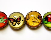 GARDEN ANIMALS magnet set by boygirlparty, set of 4 glass magnets - bug butterfly hummingbird ladybug gardening gift