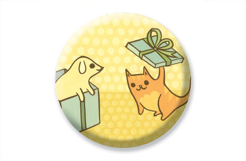 CAT DOG gift pocket mirror by boygirlparty - cute pet animal - compact mirror purse mirror