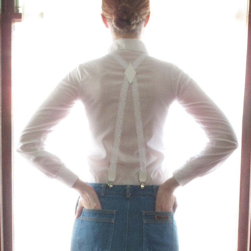 SWANclothing Lace Suspenders in White w White leather