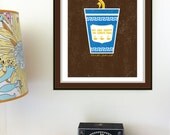 Screenprint Poster Coffee Art Print - Fair Trade Coffee - NYC Coffee Cup Hand Printed Silkscreen Poster