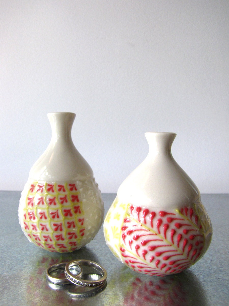 Red and Chartreuse Bud Vase