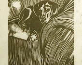 Dog Jack Terrier Original Art Woodcut Relief Print by Diane Cutter Matted 8x10