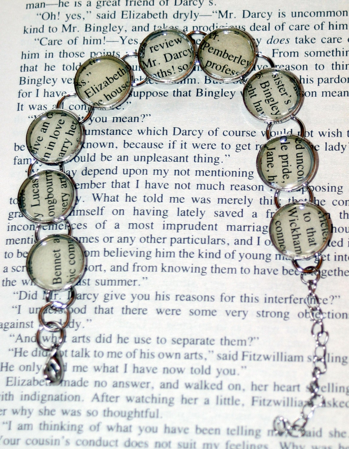 Pride and Prejudice Recycled Book Bracelet - Literary Jewelry, Jane Austen
