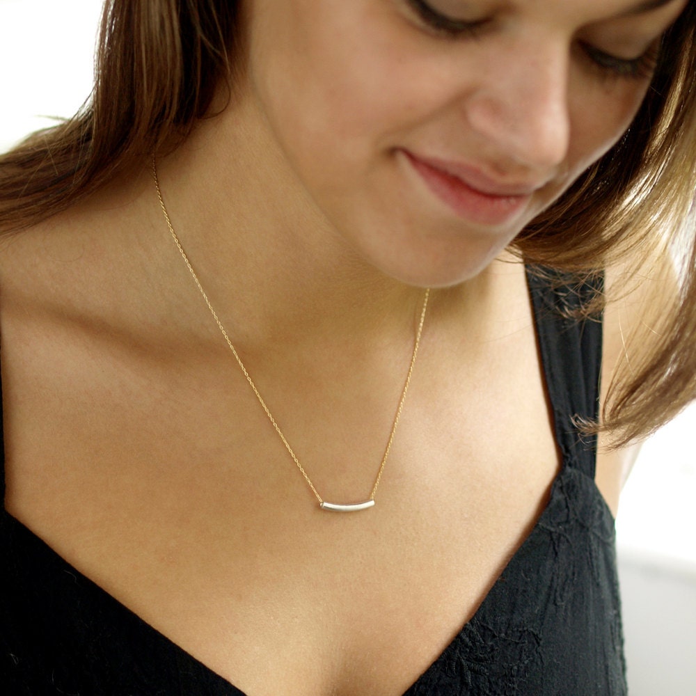 Sterling Silver Sliding Bar Necklace Gold Chain Mixed Metal Jewelry