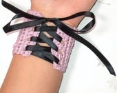 Corset Wrist Cuff - Small - lavender rose pink with black ribbon