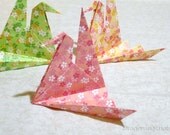 3 Origami Waterbirds - pink, yellow, green floral