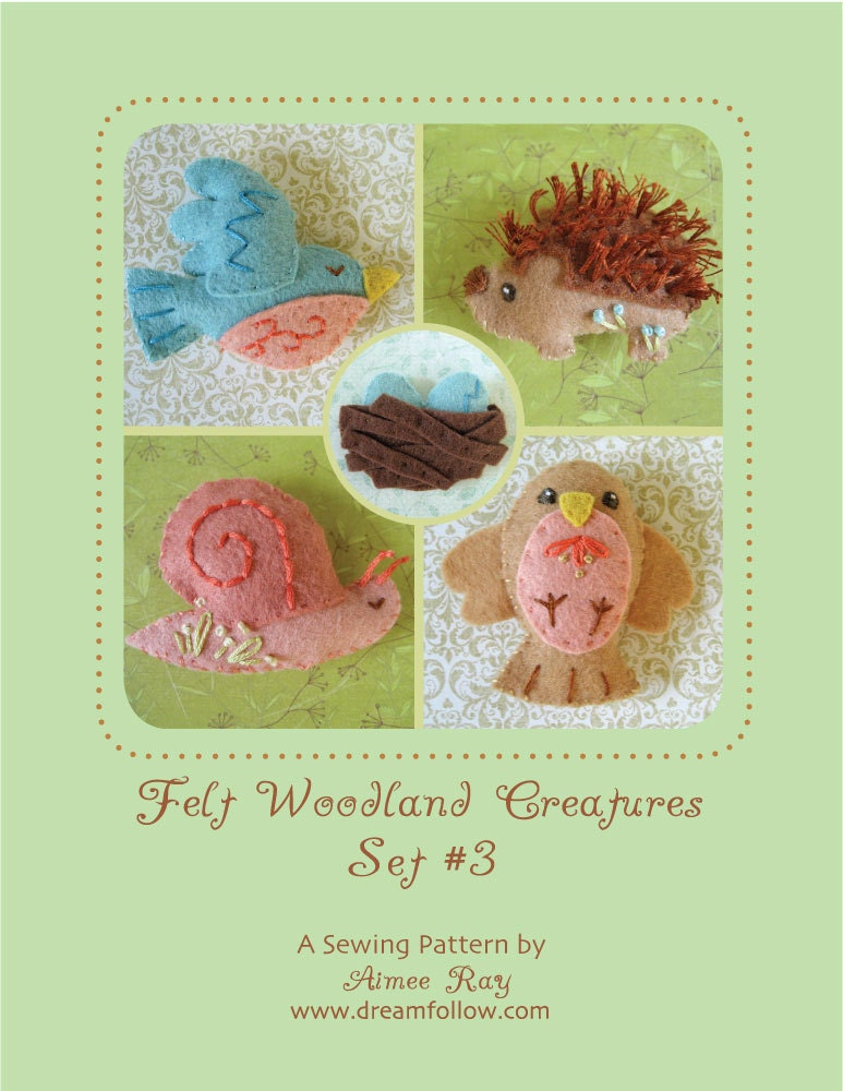 Mini Felt Woodland Creatures plush PDF pattern SET 3