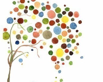 Vintage Watercolour Retro Falling Design Tree Art Artwork Print